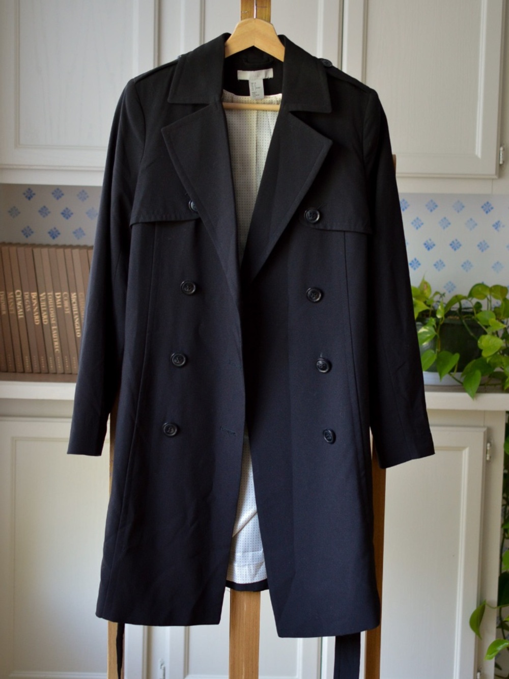 Classic Black Belted Mid Length Double Breasted Trench Coat Size 4